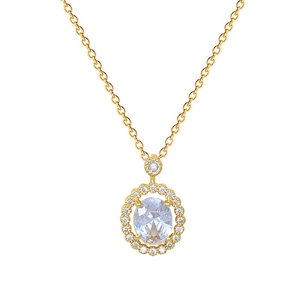 Luxurious gold-plated titanium steel necklace featuring an oval zircon halo pendant