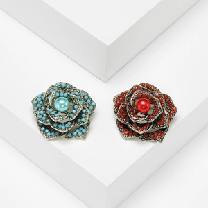 Vintage Rose Flower Brooch Alloy Faux Artificial Pearl Beaded Floral Clothing Pin Retro Suit Accessory For Women Fashion Jewelry