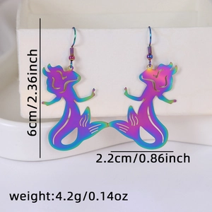 Iridescent mermaid drop earrings with dimensions of 6cm by 2.2cm and fishhook backs