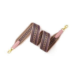 Colorful chevron pattern woven wide shoulder strap with pink leather and gold metal clips