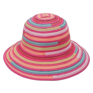 Colorful striped hand-woven beach sun hat with pastoral floral embroidery for summer