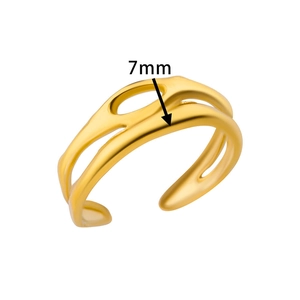 Detail showing 7mm width of gold plated stainless steel open wave ring band
