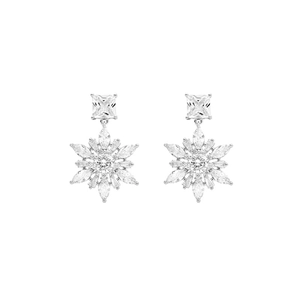 Elegant 14k gold plated snowflake stud earrings with sparkling zircon stones in silver finish