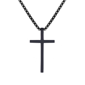 Minimalist black titanium steel cross pendant necklace with rounded box chain for men