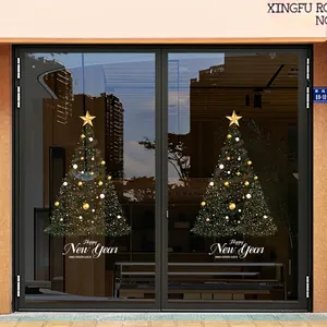 Autocollants Fenêtre Noël Nouvel An Statiques PVC Décalcomanies Double Face Décoration Porte Vitrée Amovibles