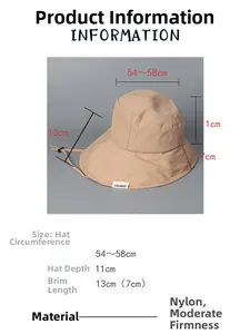 Guide des tailles du chapeau avec bord de 13cm et tour de tête de 54-58cm détails
