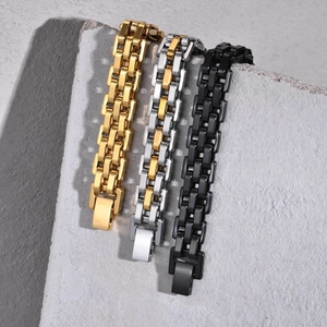 Men's stainless steel watchband bracelets in gold, two-tone, and black finishes
