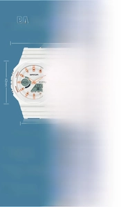 Detailed specs for SANDA digital watch with water resistance and dual time features