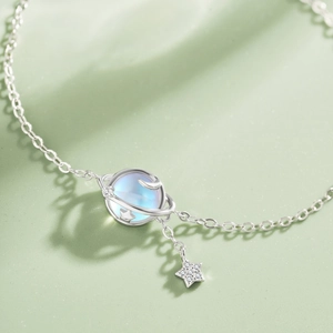 S925 Sterling Silver Planet Moonstone Bracelet For Women Exquisite Zirconia Star Pendant Adjustable Chain Hand Jewelry Gift