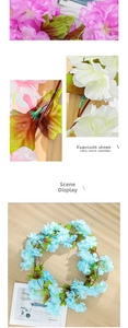 Close-up details and scene display of artificial silk flower vines for decoration