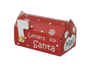 Detail of red paper Christmas mailbox candy box with Letters for Santa and bear print
