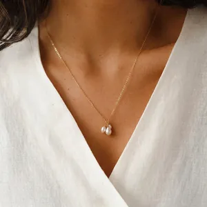 Baroque Freshwater Pearl Necklace Stainless Steel 14K Gold Plated Clavicle Chain Minimalist Elegant Jewelry For Women