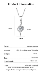 Detailed S925 sterling silver necklace specs with pendant size of 29x10mm and 6mm moissanite