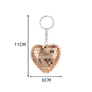 Porte-clés cœur disco or rose avec facettes miroirs réfléchissantes et dimensions