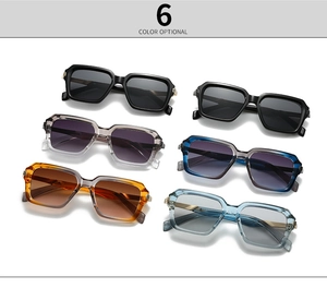 Detailed display of six color options for retro square pilot sunglasses with metal accents