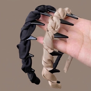 Satin woven headbands with inner teeth in black and champagne gold for hair styling