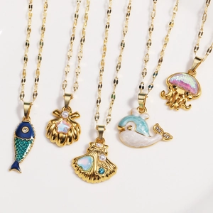Colorful marine life necklaces with jellyfish starfish and whale pendants in stainless steel