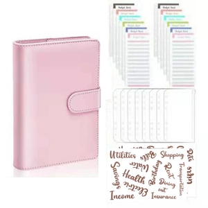 Pink PU leather budget binder set with A6 budget sheets, PVC bags and category stickers
