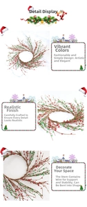Detail showing the flexible iron wire core inside the Christmas berry wreath stem