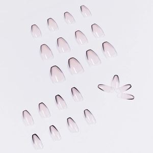 Short ballet nude and black French gradient press-on nails with glossy finish set