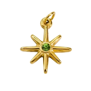 Golden North Star pendant with green round crystal stone inlay in 18K gold plated finish