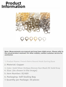 Detail of copper French hook earring findings in six metallic colors 50pcs pack