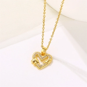 18k gold plated heart necklace with winged heart pendant and sparkling zircon accents