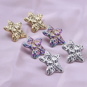 Detailed view of 304 stainless steel star earrings in gold, silver, and rainbow colors