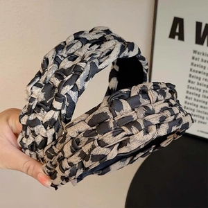 Braided leopard print headband with wide brim for high skull top styling