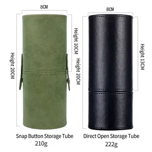 Groene en zwarte PU-lederen cilindrische make-up borstelhouders met stofdeksels