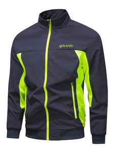 Giacca sportiva da uomo blu navy con inserti verde neon e colletto alla coreana