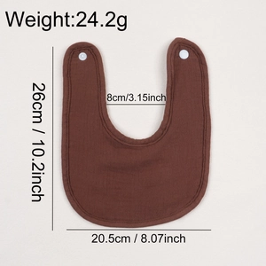 Brown cotton baby bib size chart showing 26cm height and 20.5cm width with snap button