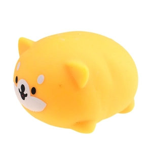 Detailed side view of a squishy yellow Shiba Inu dog stress relief squeeze toy