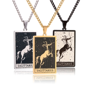 Men's retro stainless steel square Sagittarius zodiac necklaces in gold, silver, and black