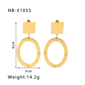 Detailed view of gold plated earrings with dimensions 6cm by 3cm and 14.2g weight