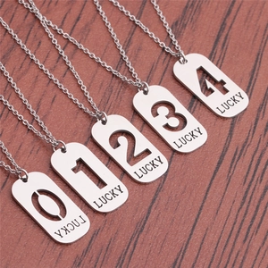 Hip hop titanium steel necklace featuring lucky number rectangular pendants 0-4