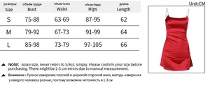Size chart for slim fit satin dress with measurements in CM for S M and L sizes