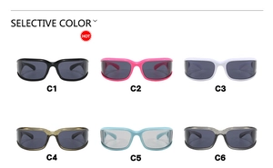 Matrix showing six vibrant color options for Y2K sporty wraparound outdoor sunglasses