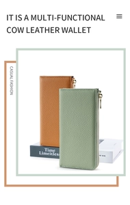 Detail of high-quality cow leather texture and spacious multi-functional card slots on wallet