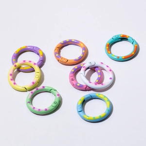 Alloy Painted Polka Dot Round Spring O Rings Buckles Open Gate Keychain Connectors DIY Jewelry Making Bag Accessories
