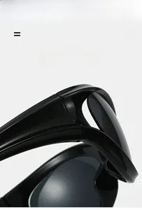 Detail of high-quality glossy black Y2K sunglasses frame with macro lens view