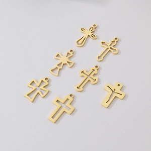 Seven hollow golden stainless steel cross pendants for DIY jewelry making