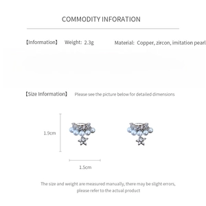 Detailed size specifications for double-layer zircon and pearl star drop earrings