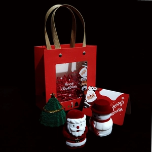 Velvet Christmas gift set featuring tree, Santa, and snowman jewelry boxes with paper bag