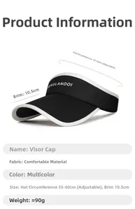 Close-up of black sun visor hat with white trim and ENGLANOOI logo embroidery detail