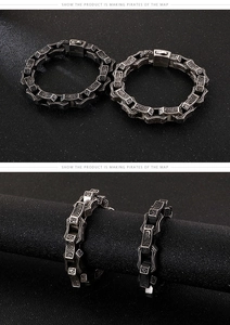 Detail of vintage punk men's 316L stainless steel bracelets with embossed dragon patterns