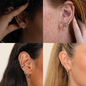 925 Sterling silver hoop earrings and ear cuffs set in gold and silver with zircons