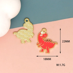 Detailed front and back view of red dinosaur enamel charm with 22x18mm dimensions