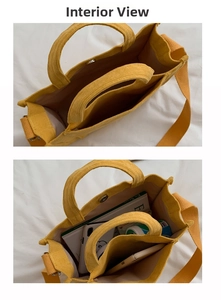 Internal display of the large capacity corduroy tote bag showing pockets and compartments