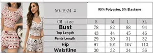 Size chart showing S-XL dimensions for the ribbed heart print women pajama set